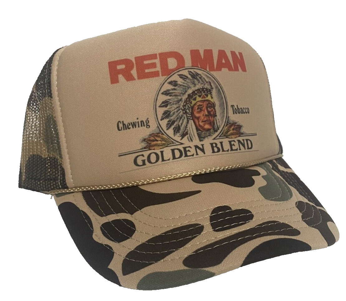 Vintage Red Man Trucker Hat Summer Hat Redman Golden Blend Camo SnapBack Hunting