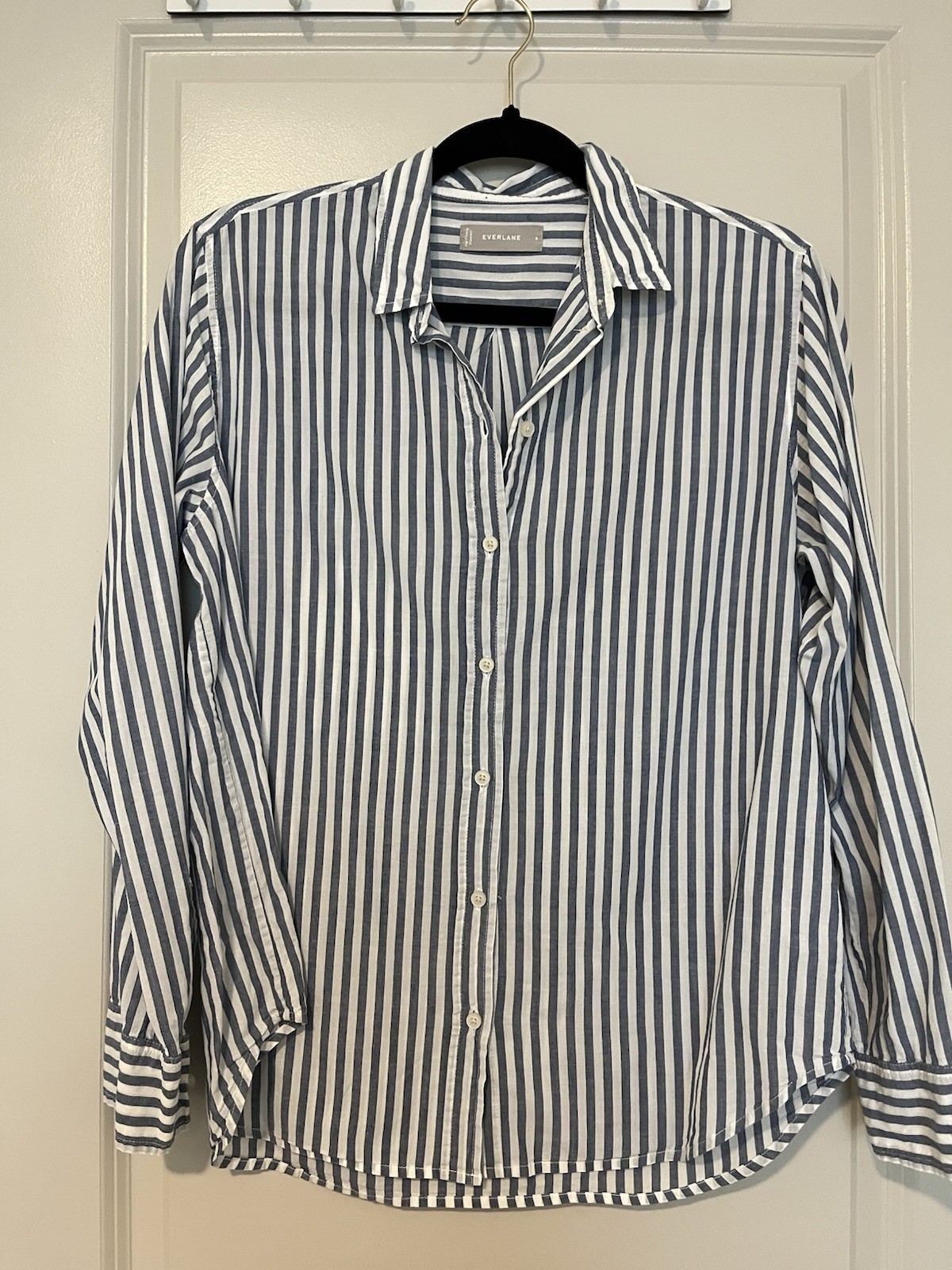 Everlane Womens Silky Cotton Relaxed Button Down Shirt Striped Green 6