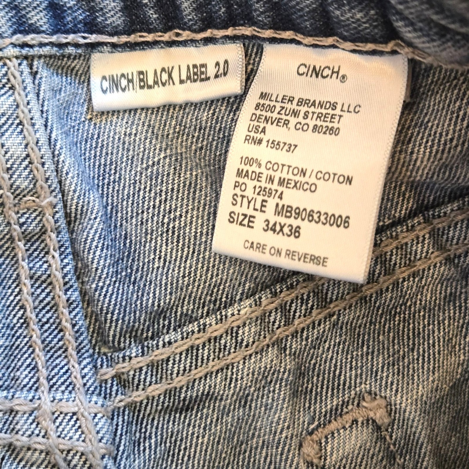Cinch Black Label 2.0 Light Wash Fade 34×36″ Denim Western Blue Jeans