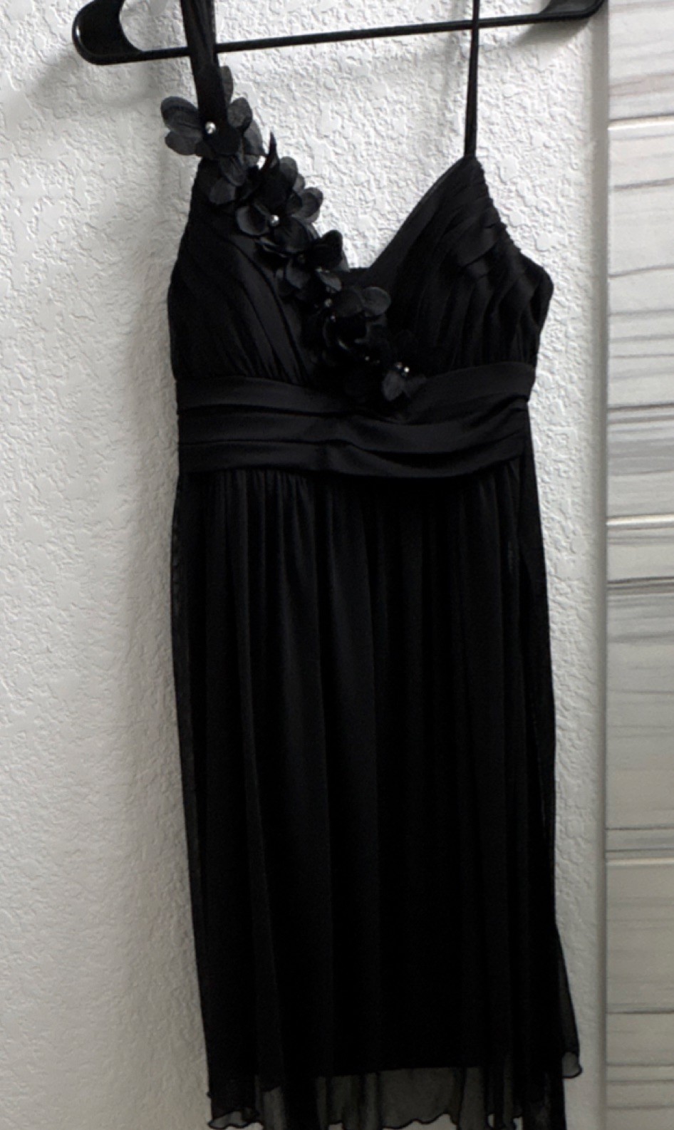 City Triangles Black Floral Beaded Fit & Flare Dress Asymmetrical Sleeve Size L
