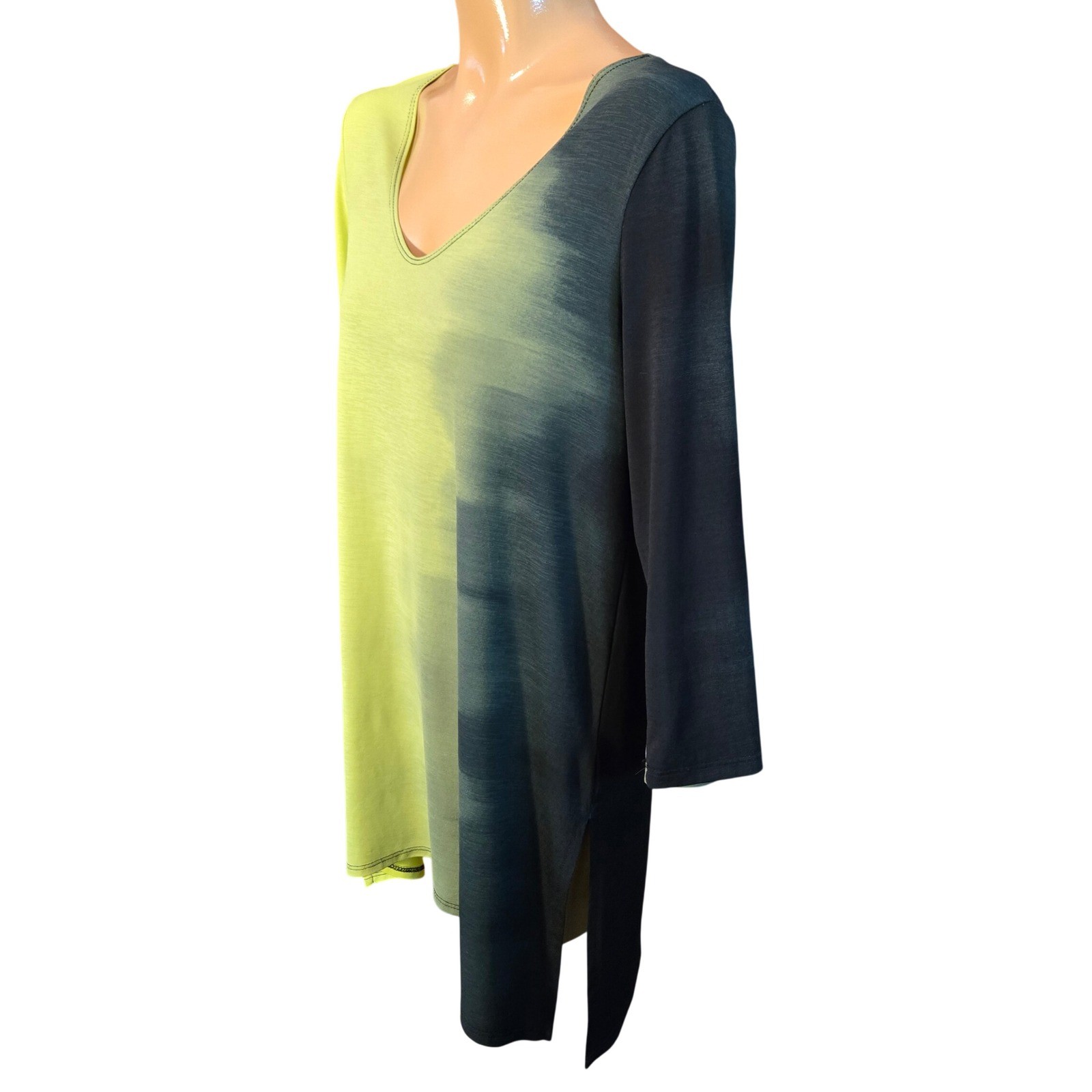 clara sun woo ombre abstract print v neck tunic top womens xs chartreuse black