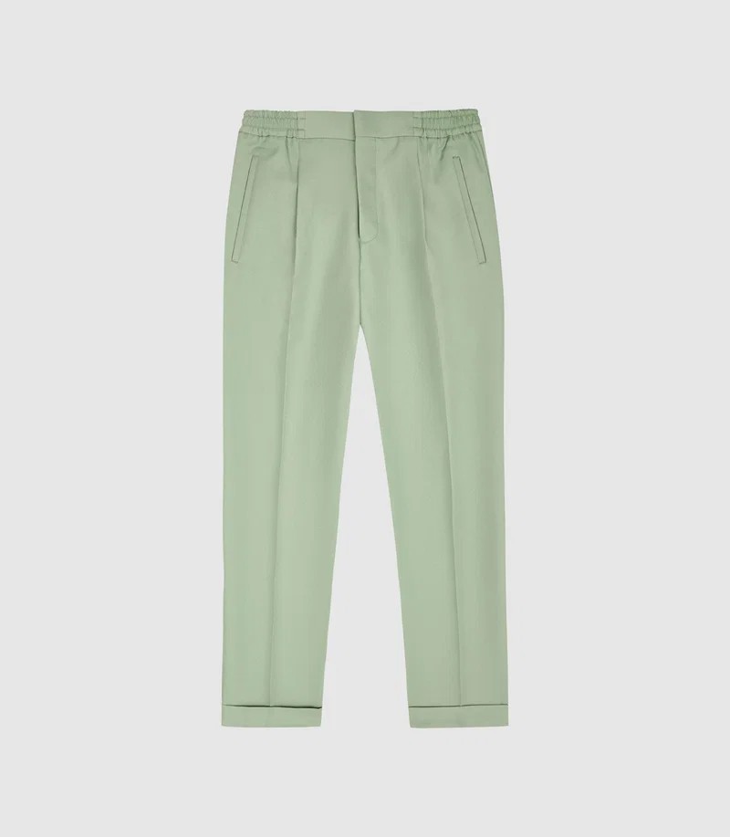REISS Rabbit Pleat Front Solid Apple Green Trousers 32 NWT