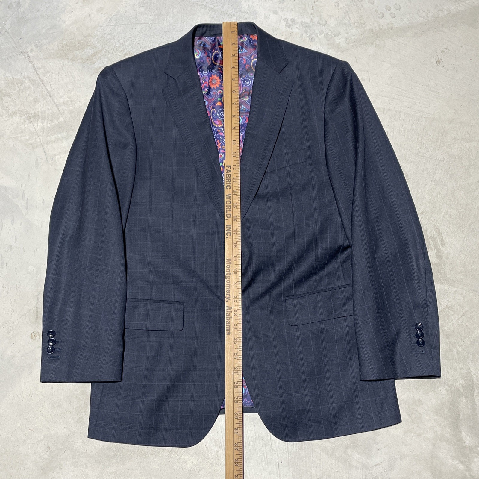 Savile Row Bespoke Grey Purple Plaid Wool Trevira Two-Piece Suit SZ L 36×29
