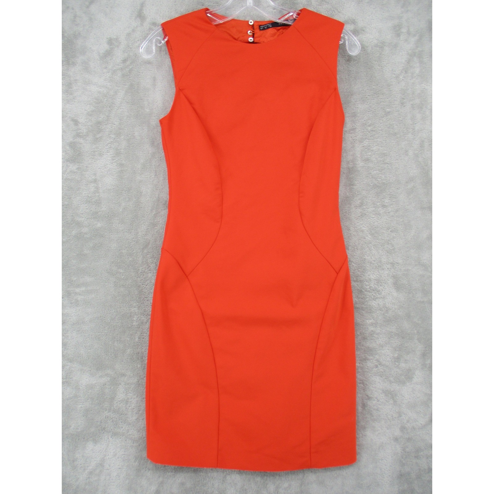 ZARA Dress Womens Small Open Back Sheath Mini Office Party Fitted Lined Orange
