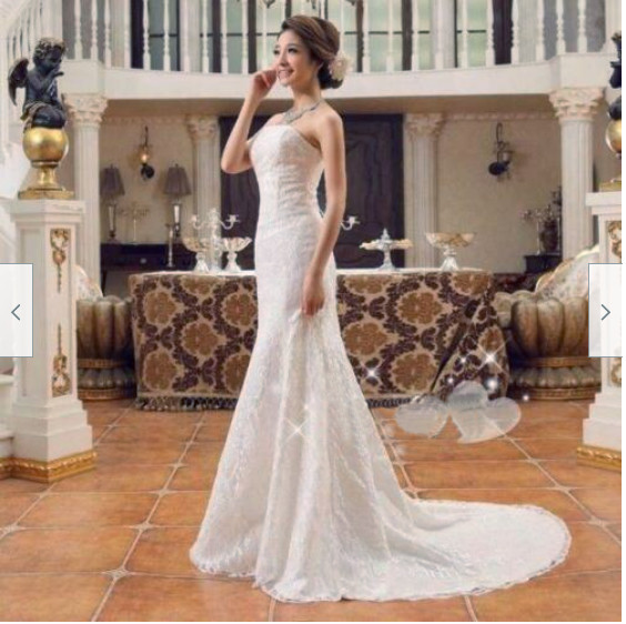 Stunning White Lace Strapless Mermaid Wedding Gown Dress Size L (13 to 14) – New