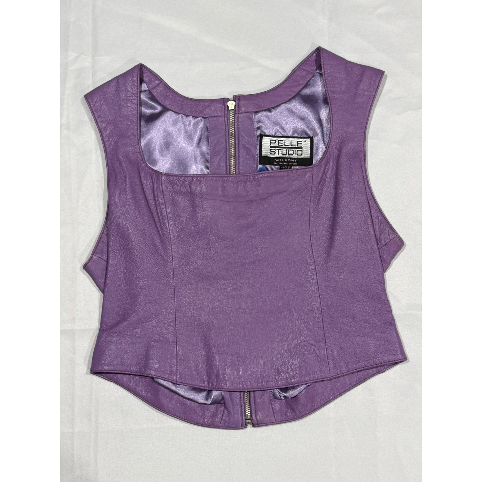 Pelle Studio Wilsons Leather Purple Cropped Vest Corset Top Zip Back Large