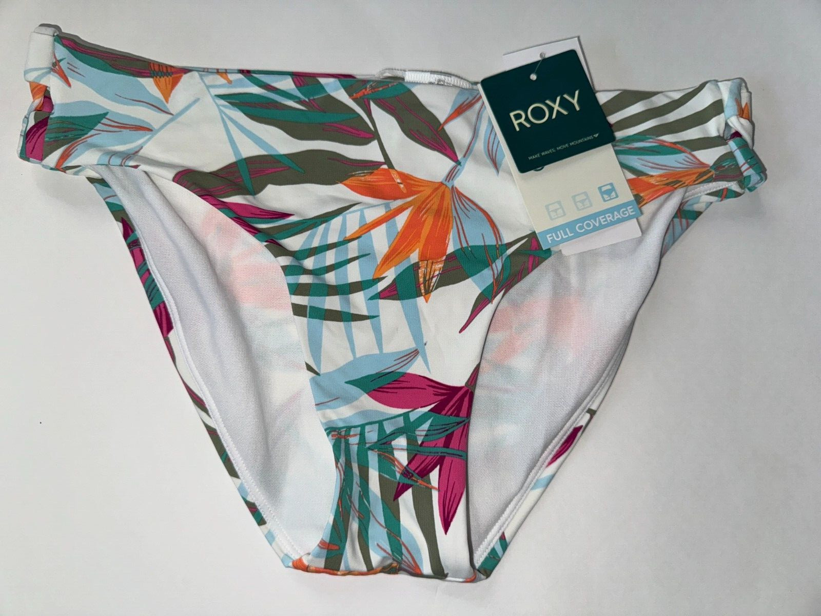 ROXY Women’s S White Floral CLASSIC HISPTER Surf Swim Beach Bikini Bottom New