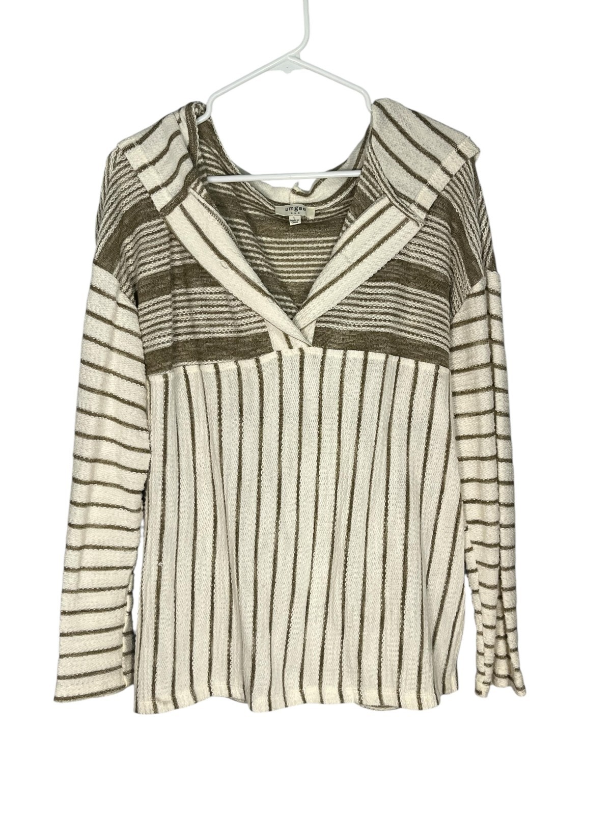 Umgee Women’s Hooded Textured Shirt Boho Long Sleeve Large