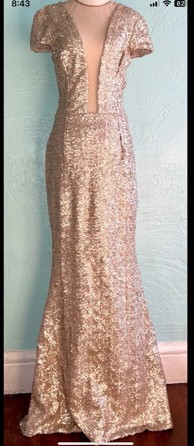 NEW! Dress The Population Michelle Sequin Gown Dress Anthropologie L Made In US