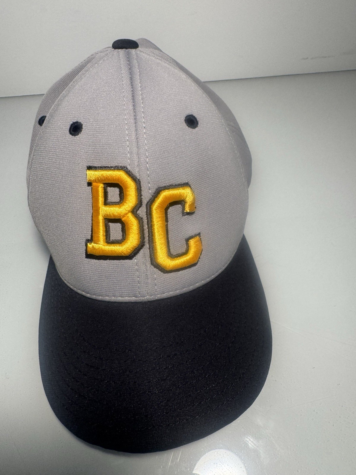 Vintage BC Varsity Style Baseball Cap Hat Grey Black Yellow Two-Tone Adjustable