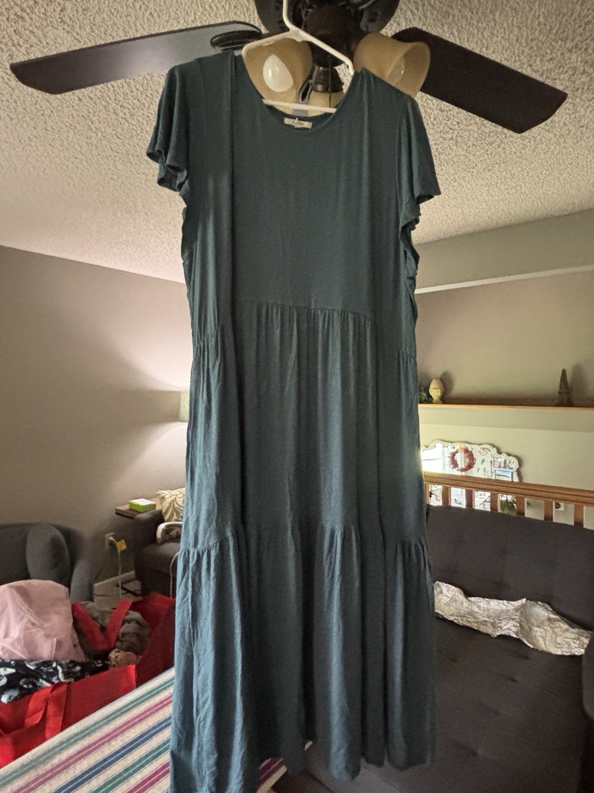 Maurices Solid Blue Tiered Maxi Dress Women’s Plus 2XL Short Sleeve Round Neck