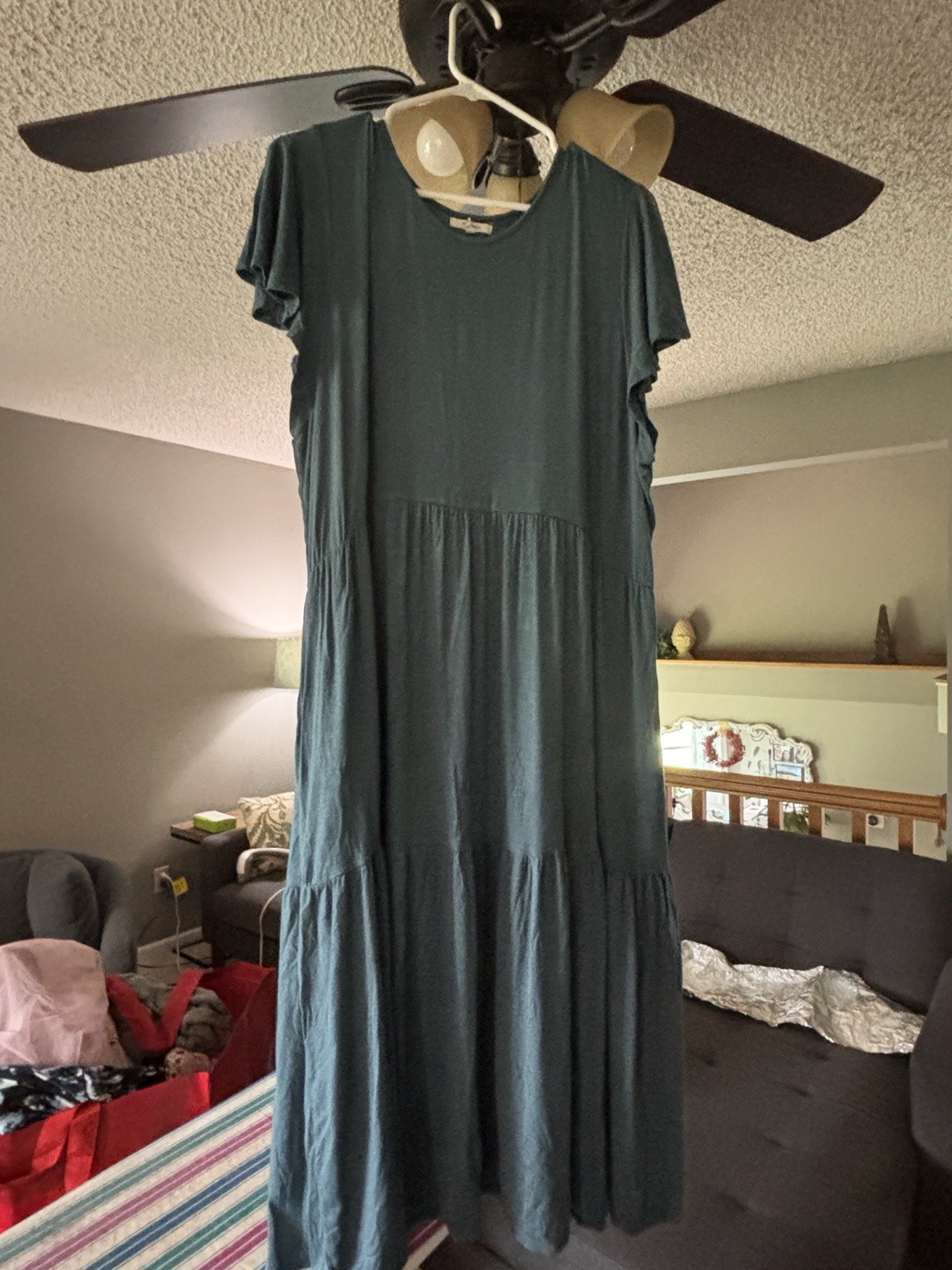 Maurices Solid Blue Tiered Maxi Dress Women’s Plus 2XL Short Sleeve Round Neck