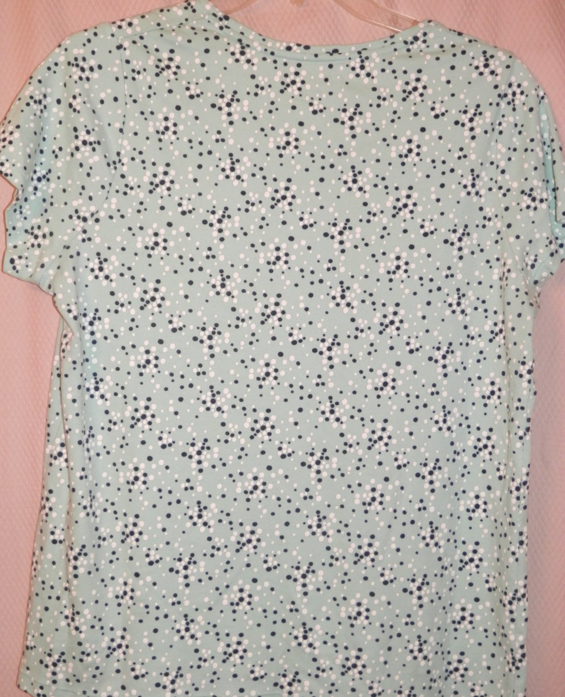 Falls Creek Short Sleeve Cotton/Poly Knit Top Sz 1X Soft Green/White/Black Dot