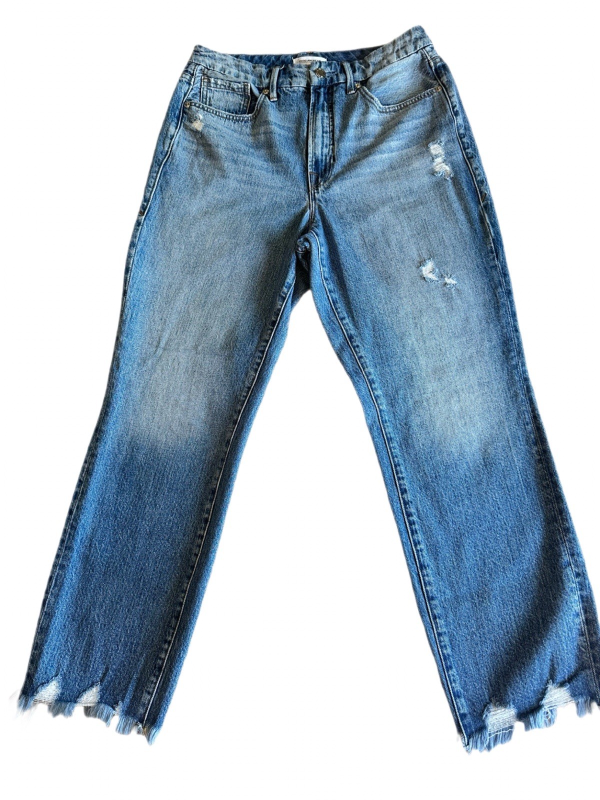 Good American Mid Rise Vintage Wash Distressed Jeans Women’s Size 28