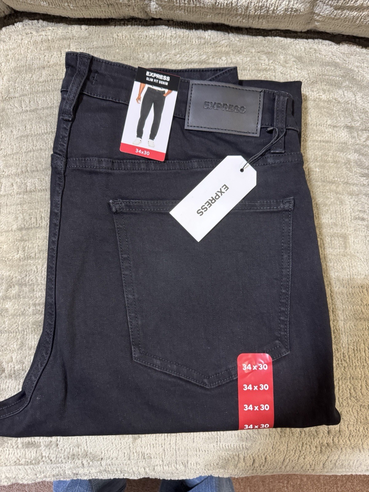 Express Men’s 34×30 Black Slim Fit Denim Jeans NWT, $88 MSRP