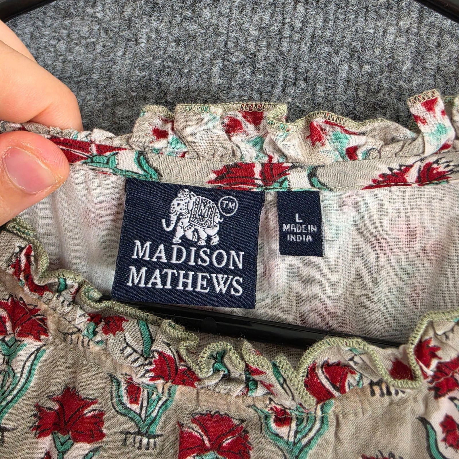 Madison Mathews Dress Large Floral Smocked Mini Ruffle Boho Prairie Cottagecore
