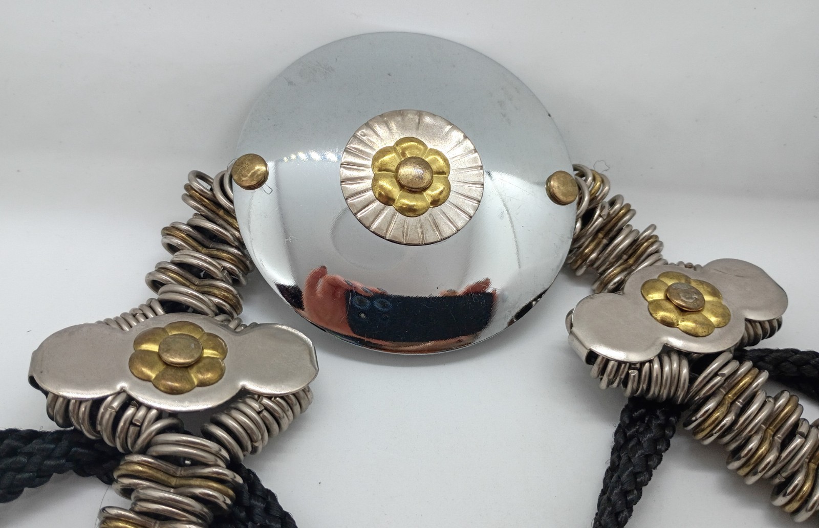 Vintage 1980s/1990s Boho Statement Belt Silver and Gold Metal Accents Medallion