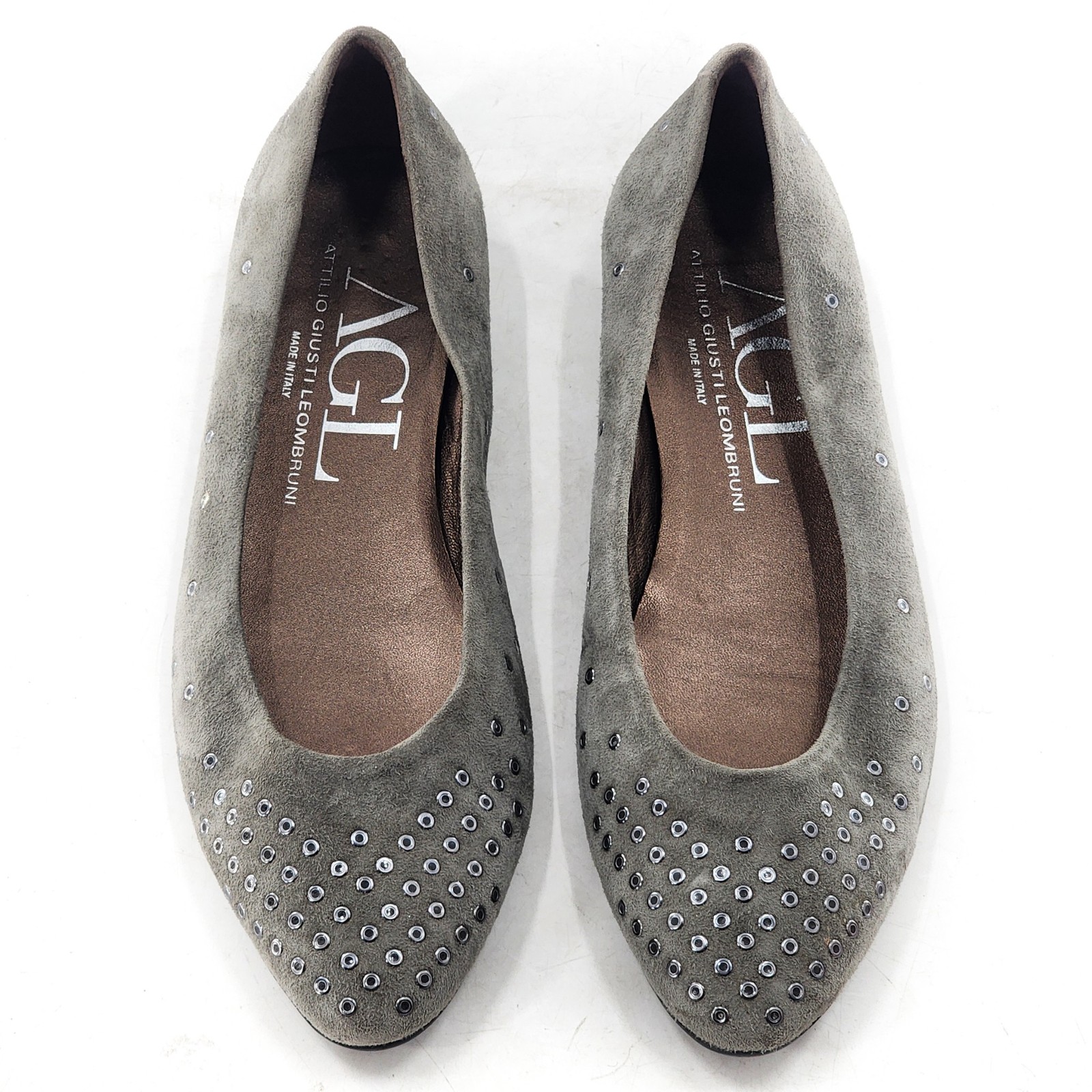 AGL Attilio Giusti Leombruni Suede Grommet Studded Ballet Flats $340 Size 38 7