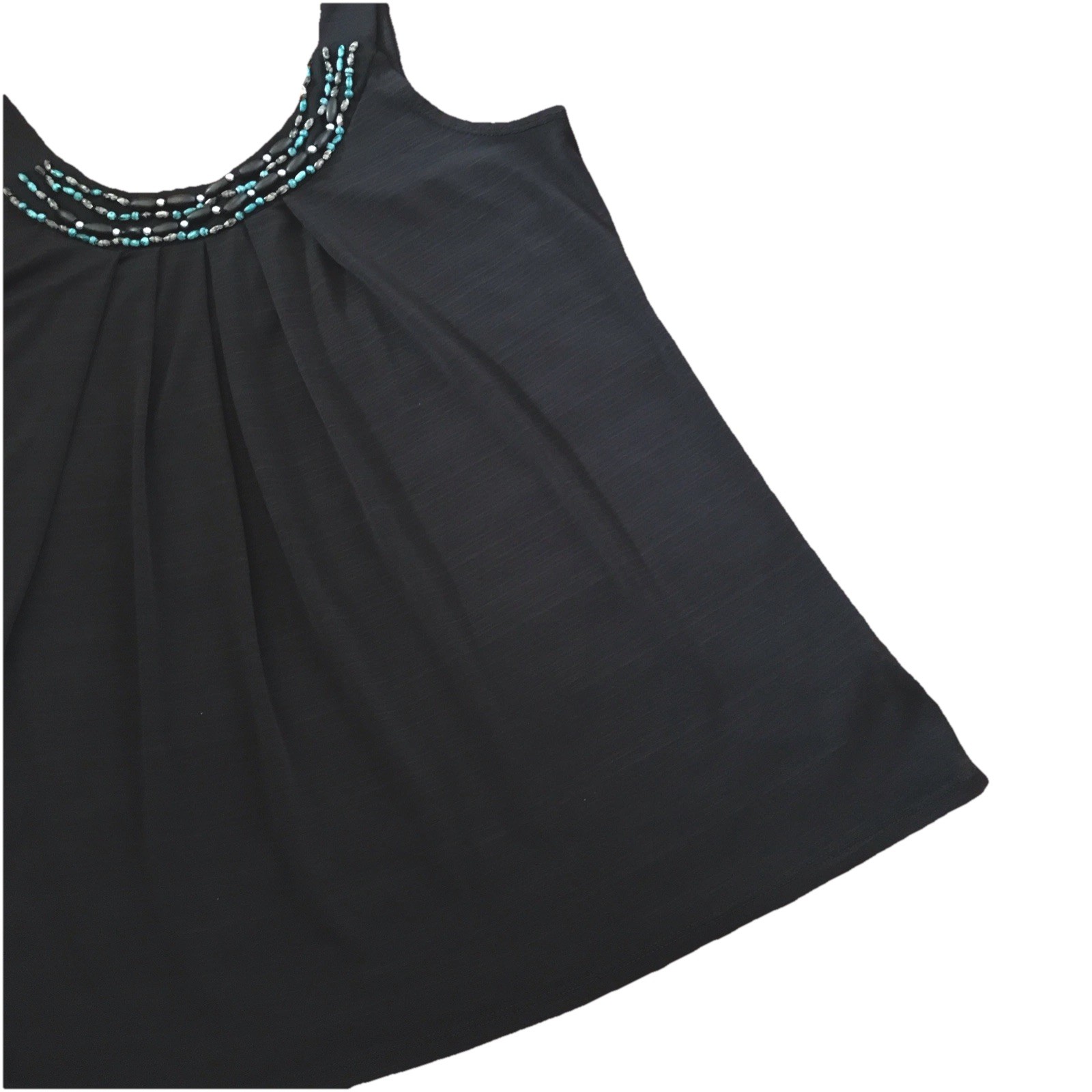 B. Wear Black Pleated Beaded Sleeveless Tank Top Blouse Woman’s Size L