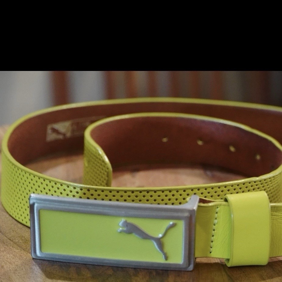 PUMA Lime Green Genuine Leather Adjustable Logo Buckle Men’s Sport Belt Size XL