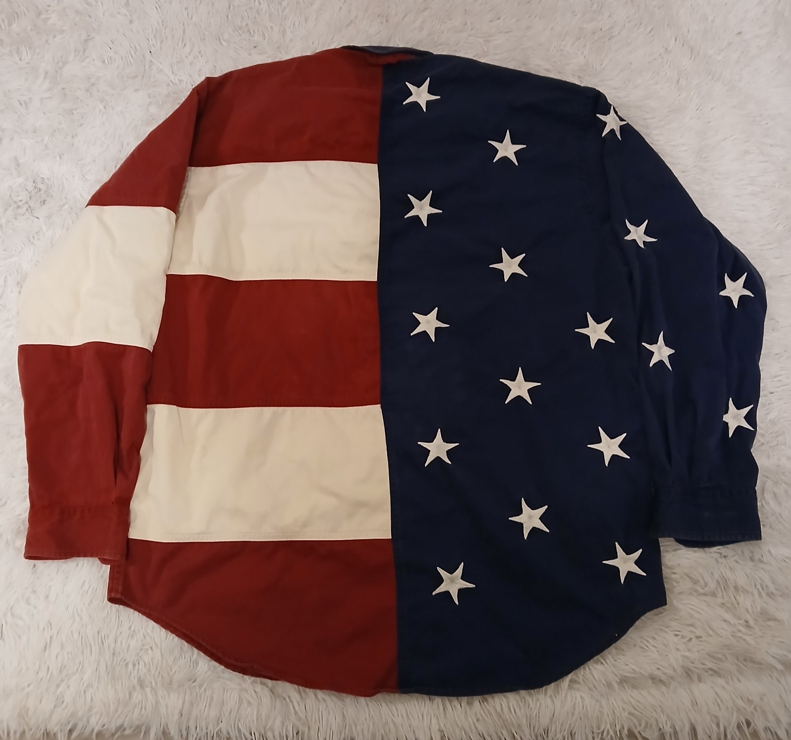 Men Vintage 90s Tommy Hilfiger Big Logo USA Flag Button Down Denim Shirt XL