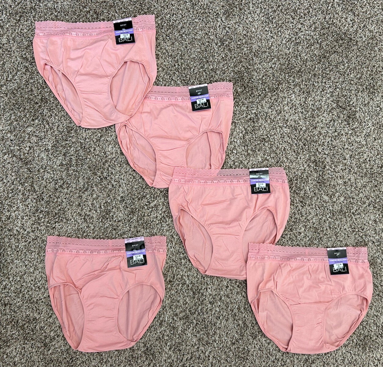 New BALI 5-PACK Women’s Comfort Revolution Seamless Lace Brief Panties Sz 6 / 7