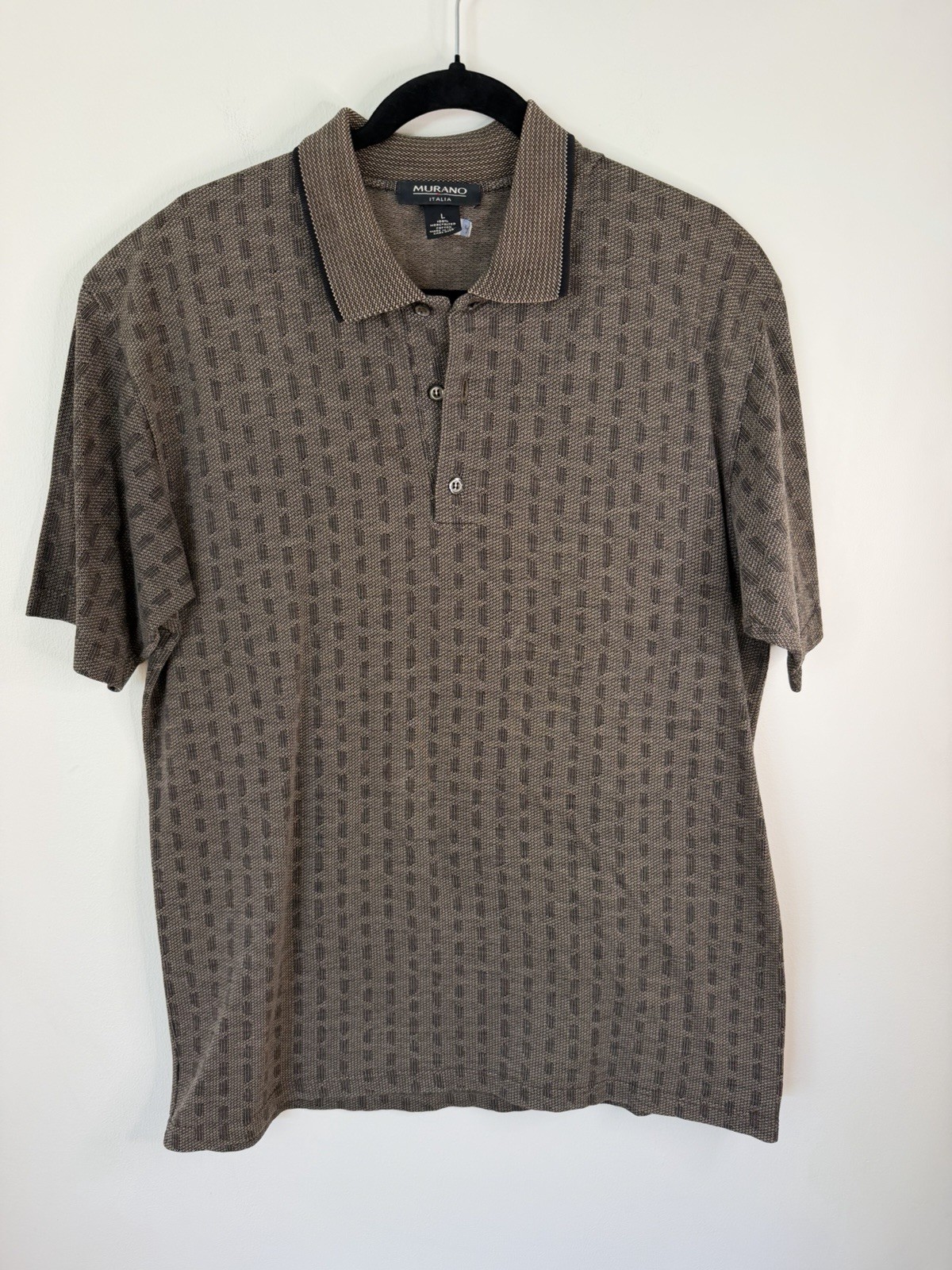 Murano Italia 100% Mercerized Cotton Polo Shirt Mens Large Brown Textured Italy