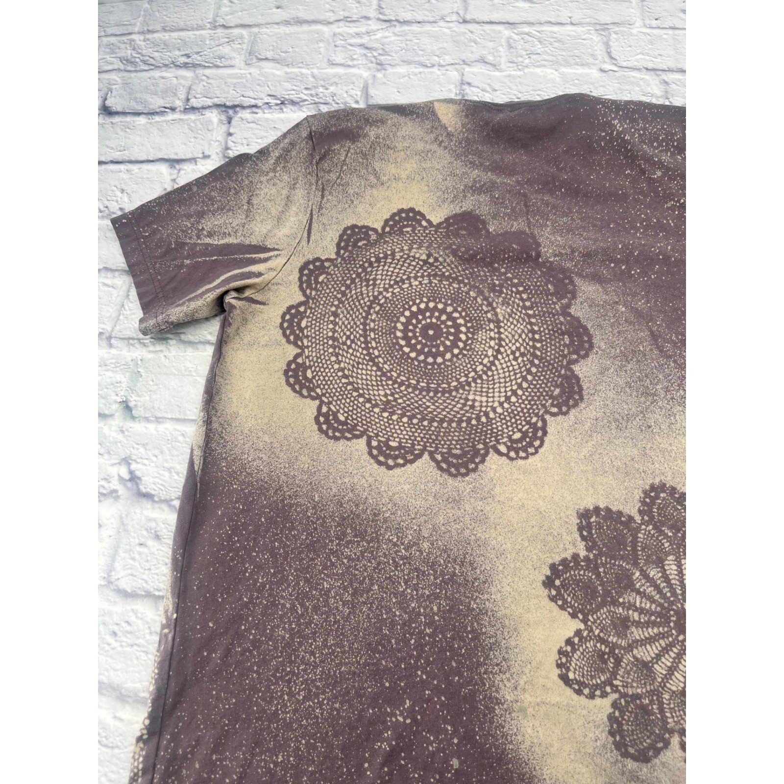 Bella Canvas Custom Bleach Dye T Shirt Plum Purple Doily Geometric Stencil Large