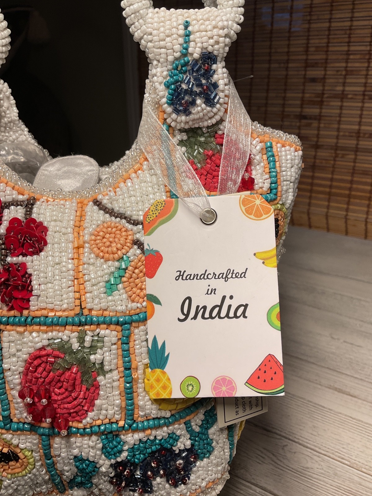 New Release Handcrafted in India Fruit Plaid Bucket Beaded Bag Viral TikTok