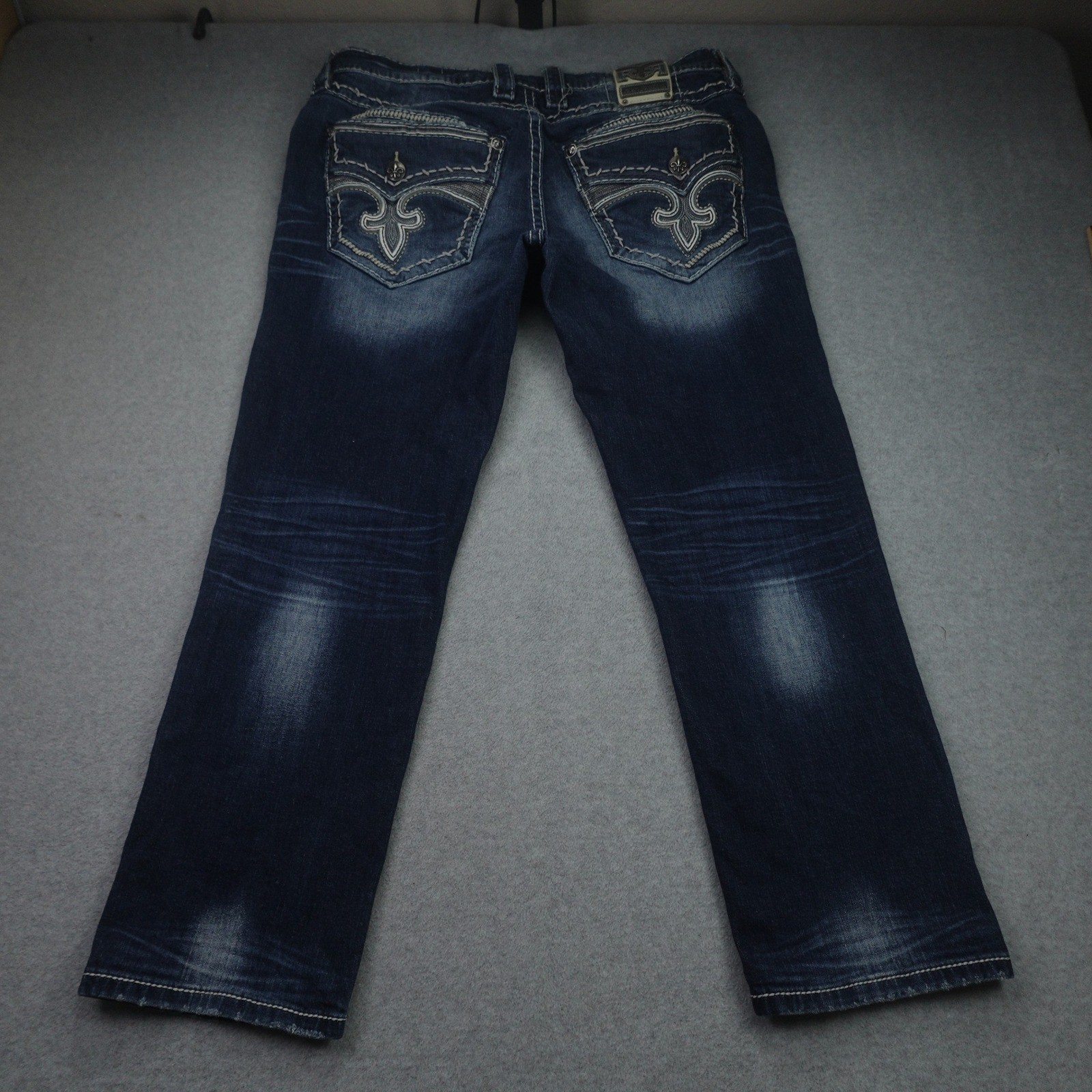 Rock Revival Jeans Mens 36 Blue Distressed Stitch Jaser Straight Denim