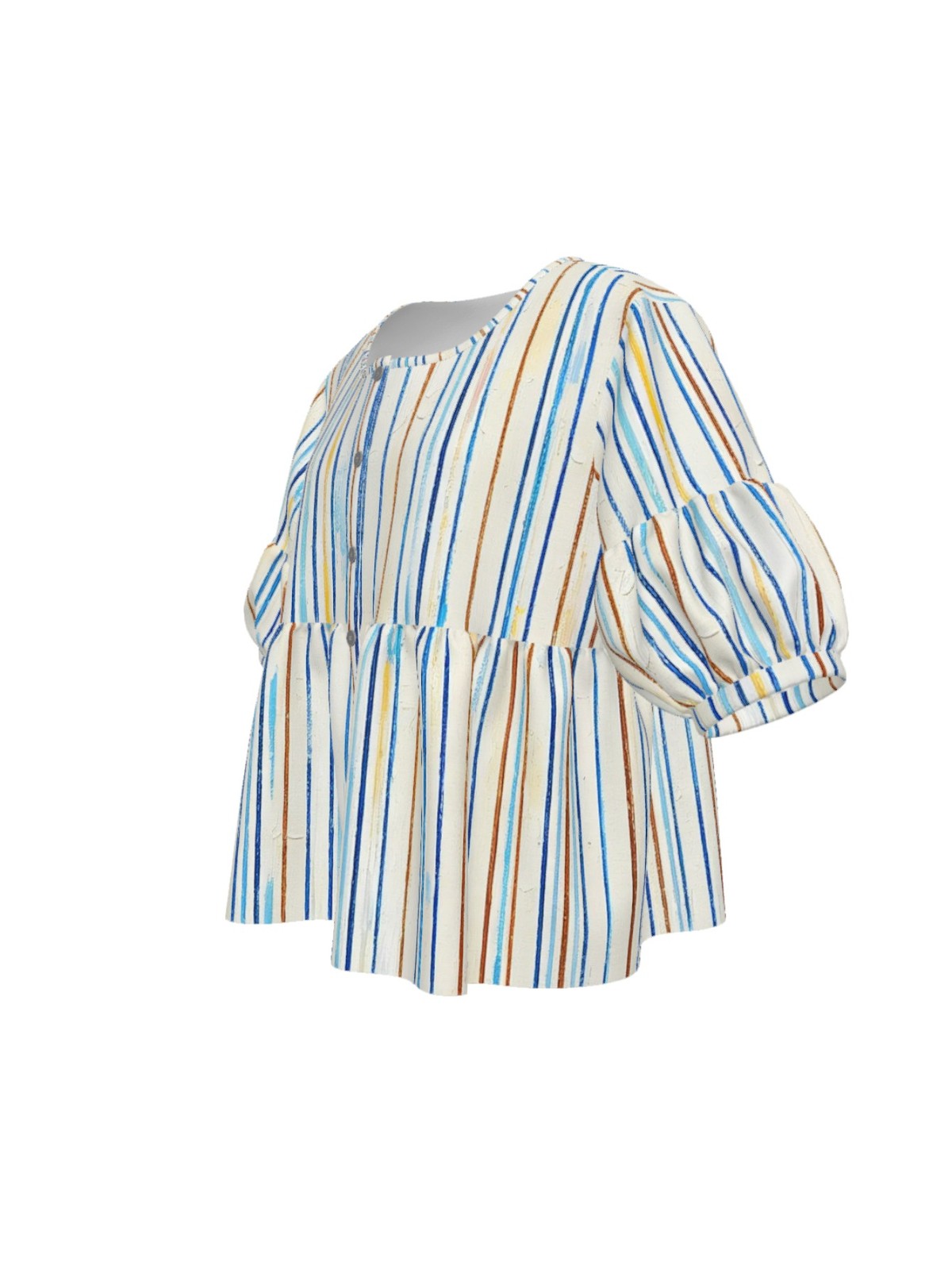 Breathable Comfort Womens Crew Neck Button Shirt Short Puff Sleeve Summer Blouse