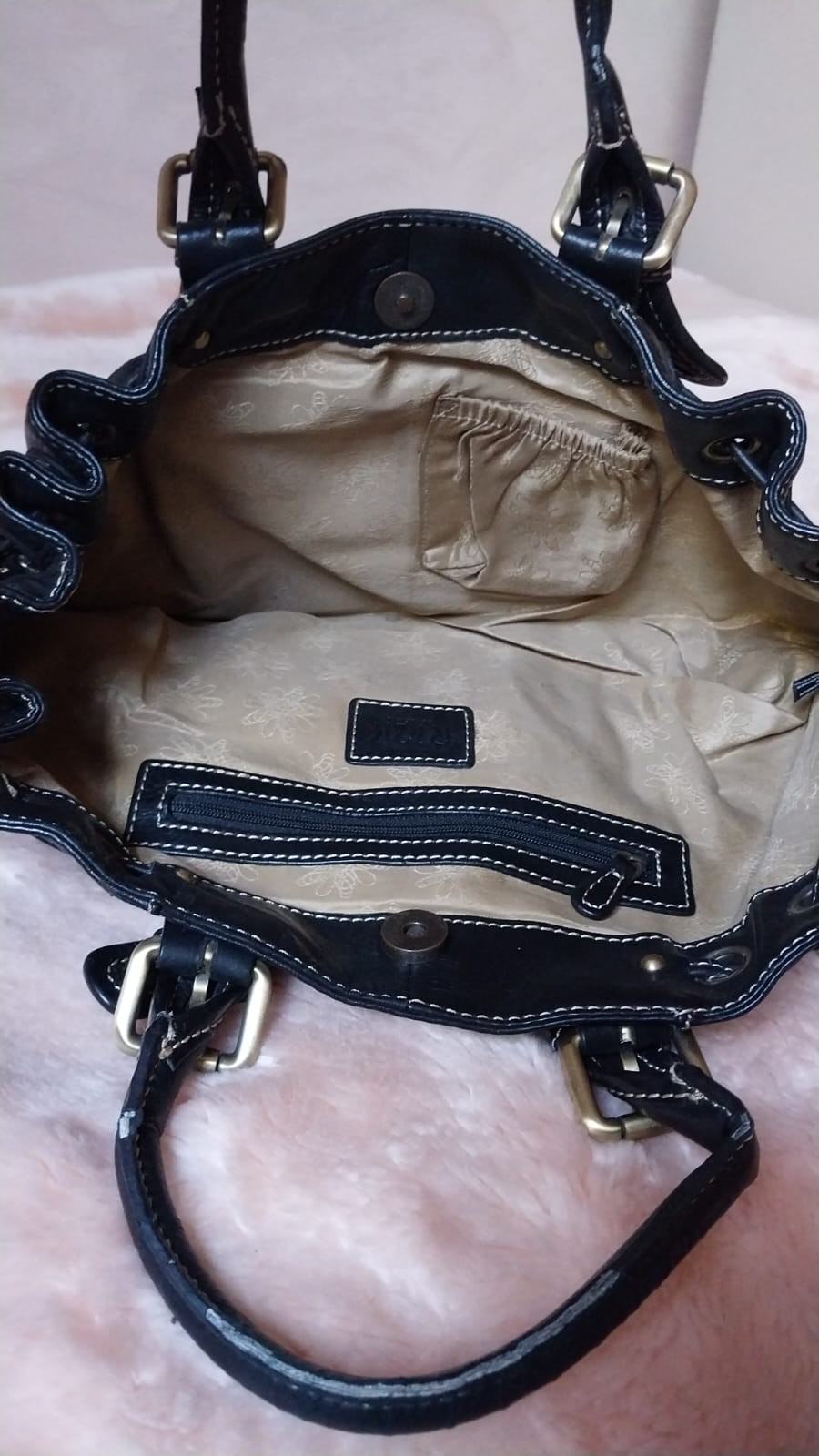Authentic Ri2k London 100% Genuine Black Leather Handbag / Satchel