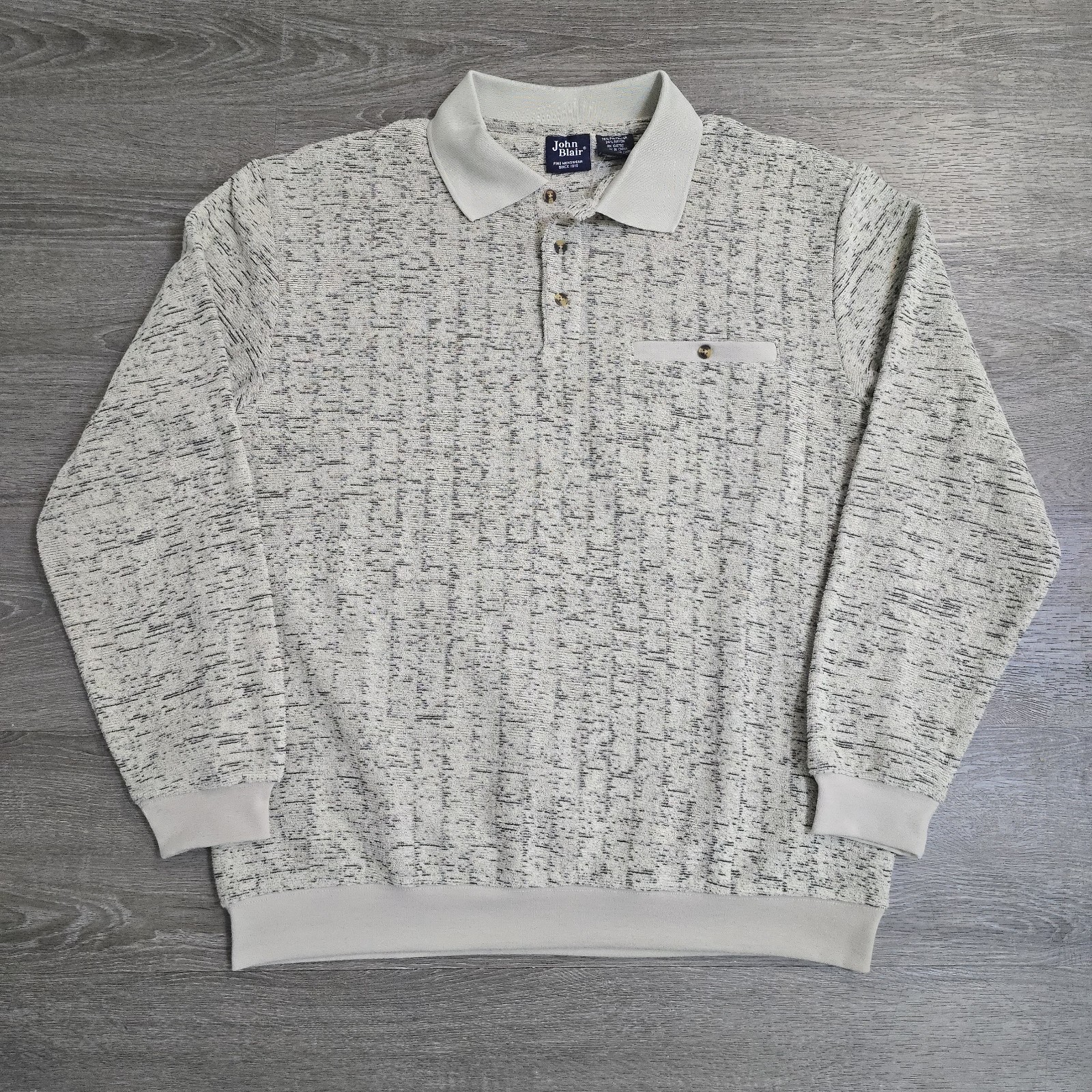 John Blair Fine Menswear Marble Knit Polo Shirt 1/4 Button Collared SoFt Lined L