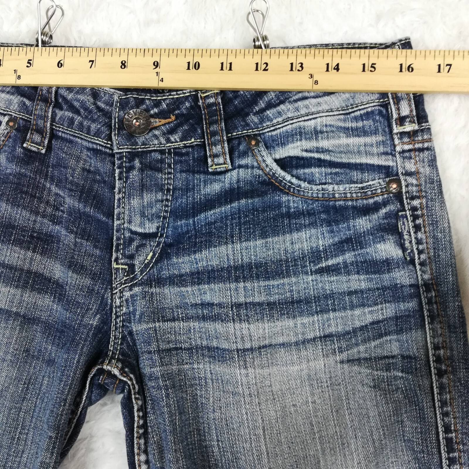Silver Jeans Womens Twisted Flare Boot Cut Denim Blue Stone Wash Short 30