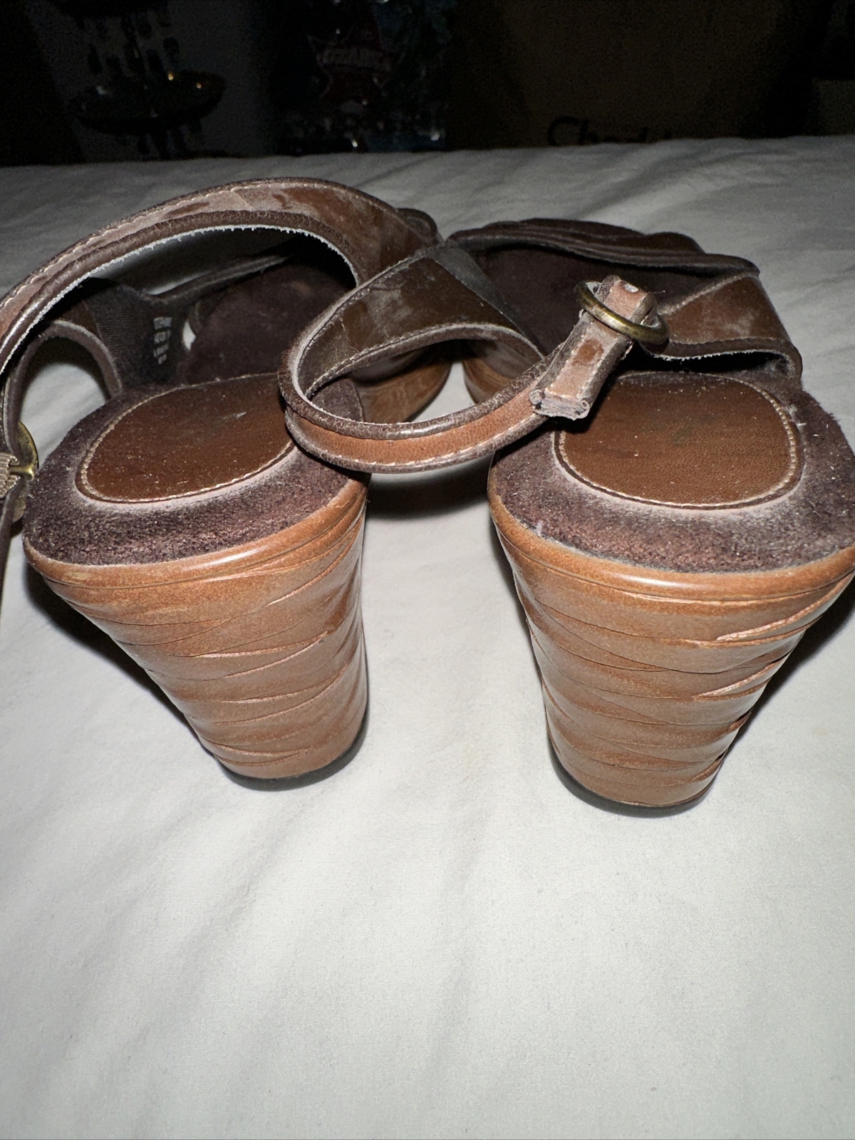 Lite Strides Brown Heel Open Toe Sandals Size 7.5M All Man Made Material