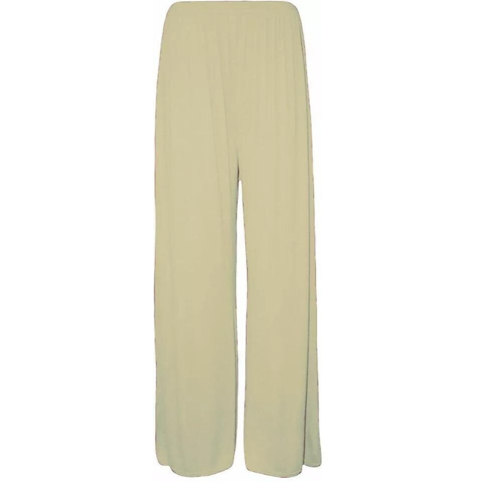 Ladies Palazzo Wide Leg Flared Elasticated Stretch Plain Trousers Womens Wide