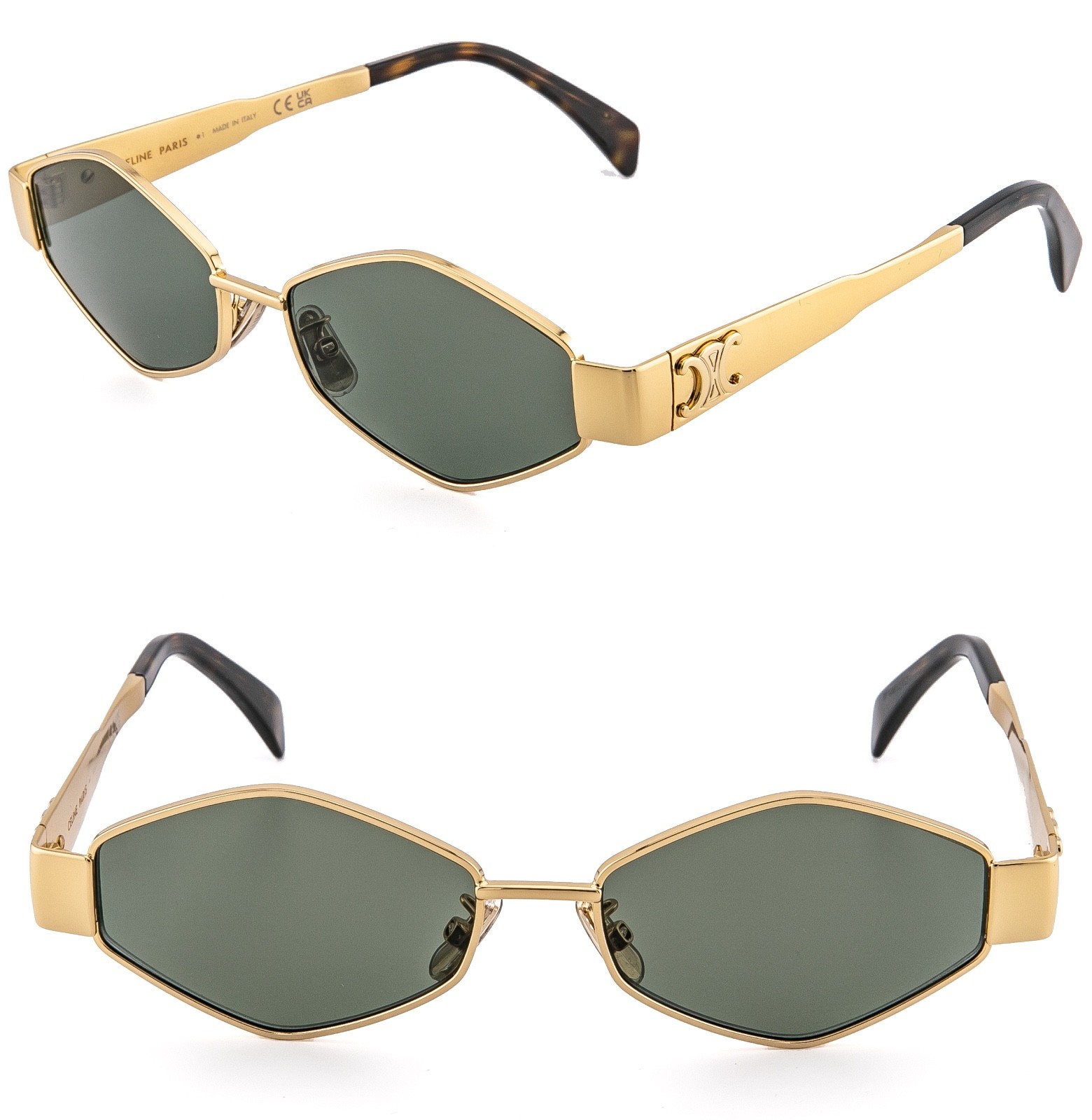 CELINE CL40254U 40254 METAL TRIOMPHE Gold Green Oval Unisex Sunglasses 30N