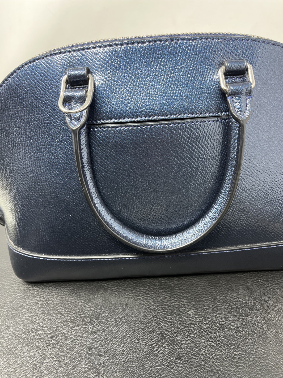 Coach Mini Sierra Satchel handbag Metallic Blue leather Crossbody Flaws