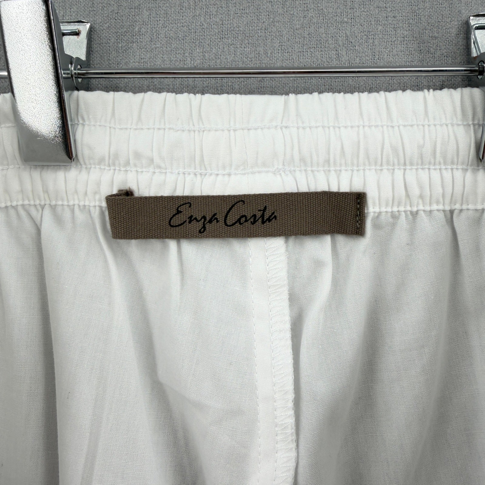ENZA COSTA Poplin Resort Pant Womens Small White Cotton Wide Leg Drawstring NEW