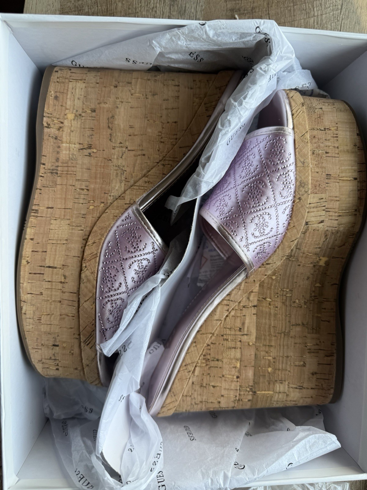 GUESS Women’s Purple Studded Platform Wedge Slide Sandals Leather US 8.5