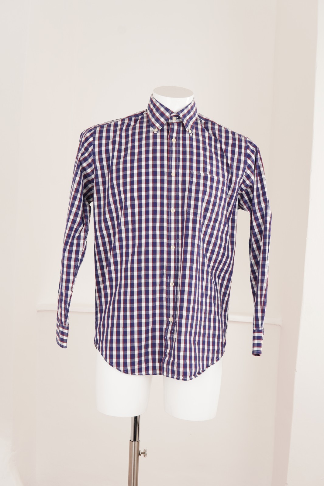 Vintage Best Company Plaid Blue Red White Cotton Shirt Mens S