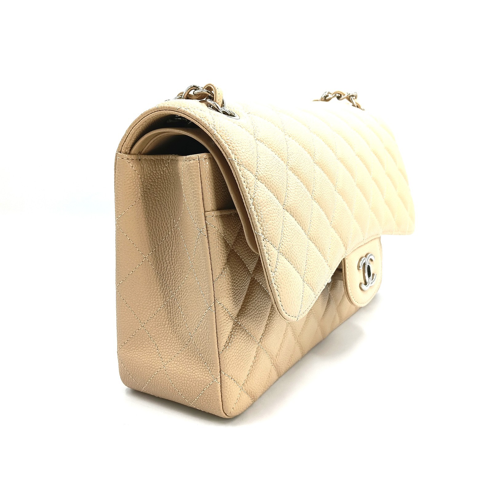 Chanel Caviar Quilted Jumbo Double Flap Beige Clair/ j11806