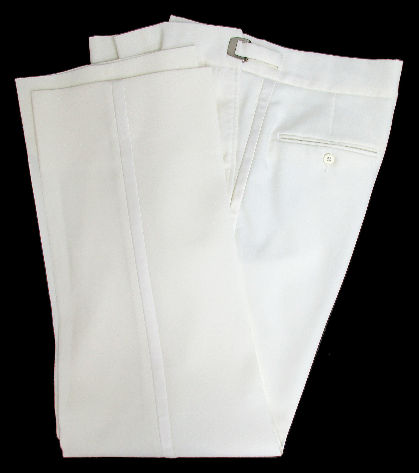 Men’s Ivory Tuxedo Pants Satin Stripe Machine Washable Adjustable 27-29″ Waist