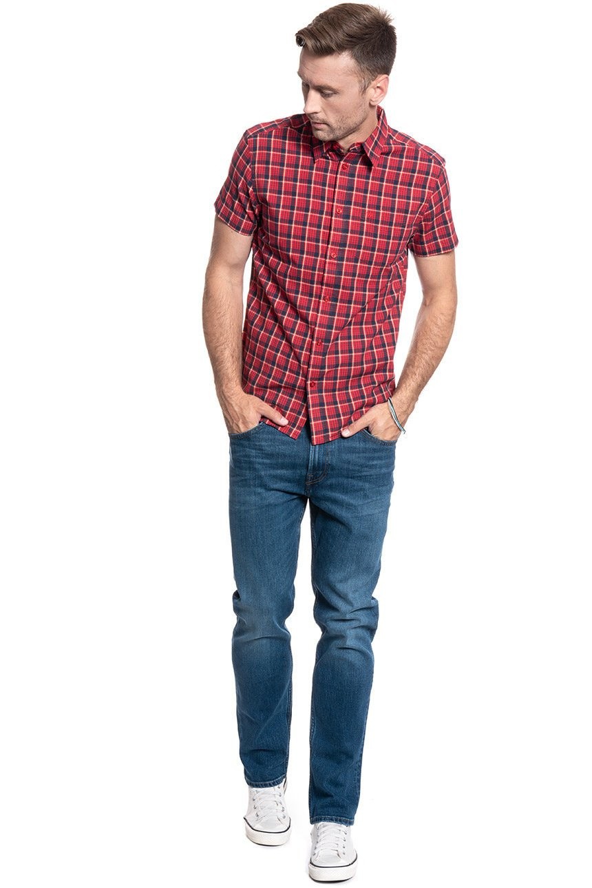 Wrangler Plaid 1 Pkt Shirt Mens Medium Cotton Short Sleeve Button Up Formula Red