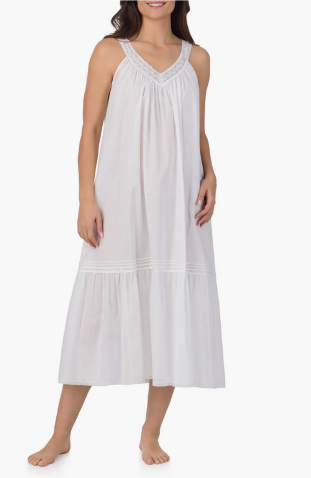 Nwt $74 Eileen West White COTTON LAWN Lace Trim RUFFLED Long Ballet Nightgown M
