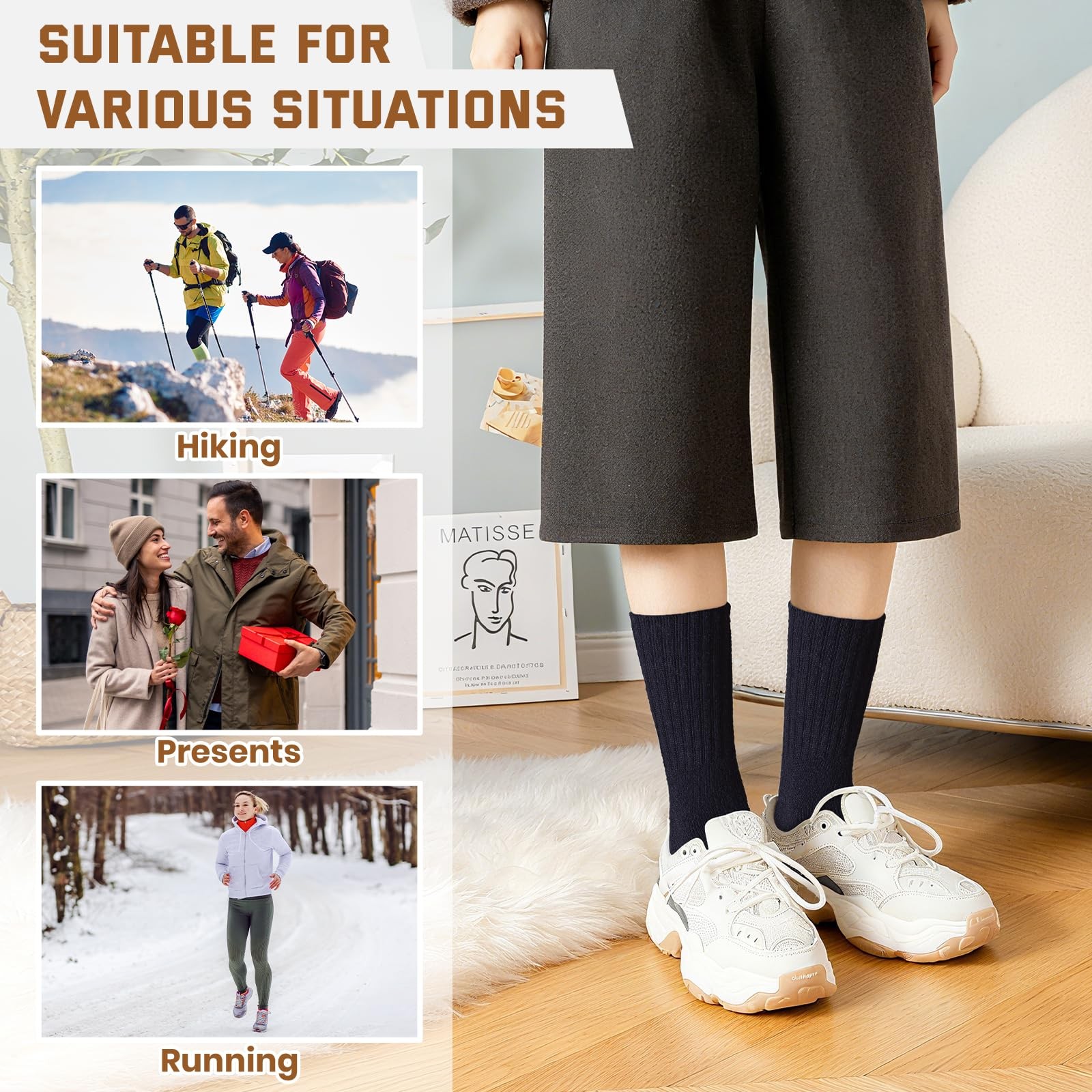 5 Pairs Wool Socks for Women, Thermal Warm Womens Merino Wool Hiking Socks, Cozy