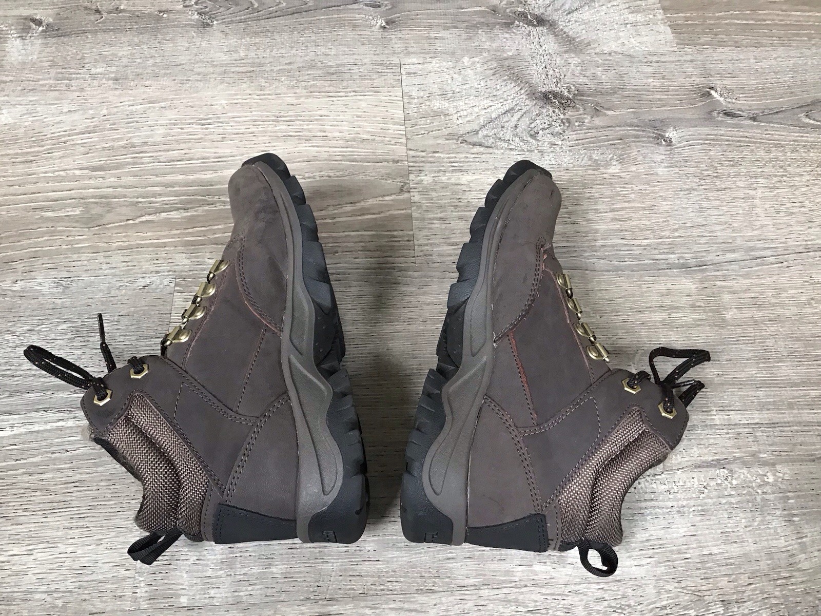 Timberland Hiking Boots Boys Size 3 Brown Leather Lace Up Rugged A1UUD