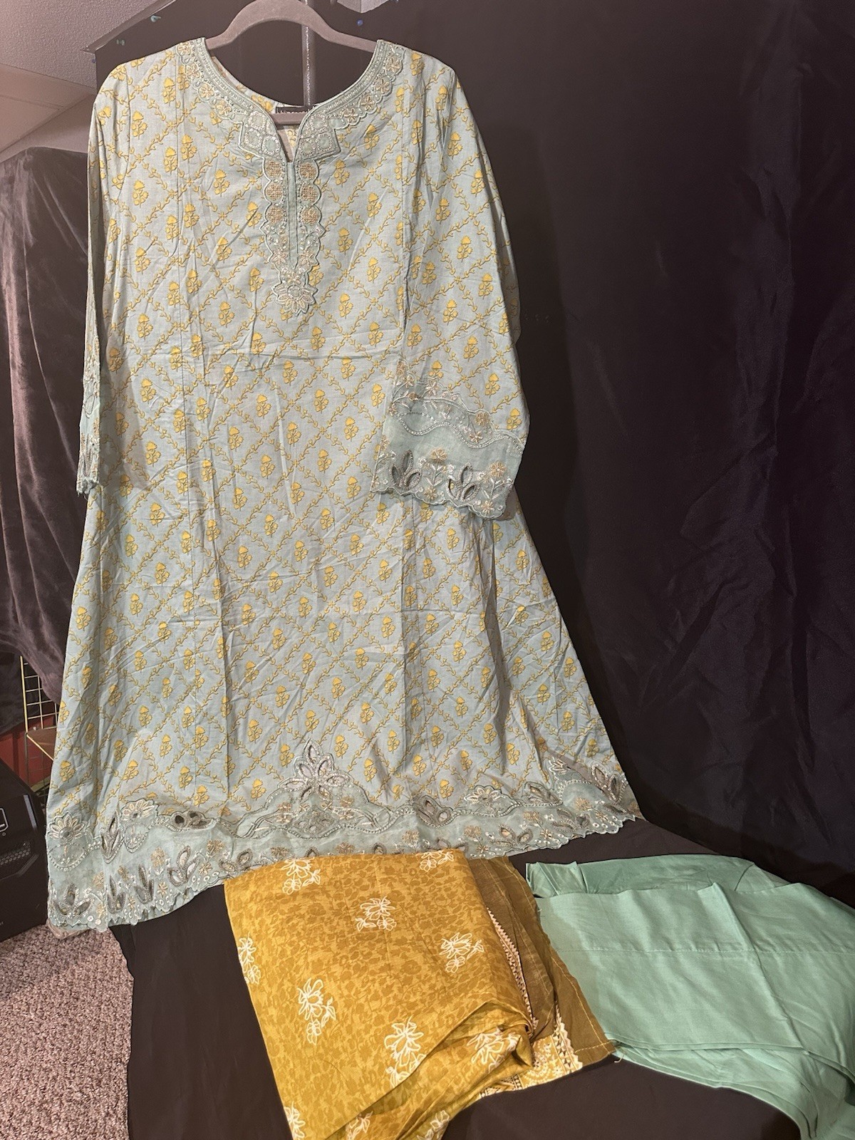Bin Saeed Lawn Cotton 3 Pc Suit-premium Cut Work Emb- Aline Style-M & L – $44