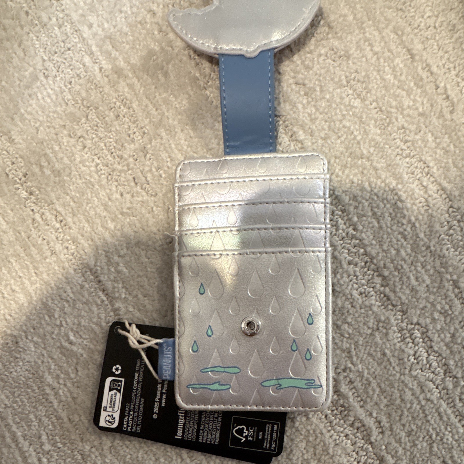 Peanuts Snoopy & Woodstock Raindrop Faux Leather ID/Document Holder, Silver/Blue