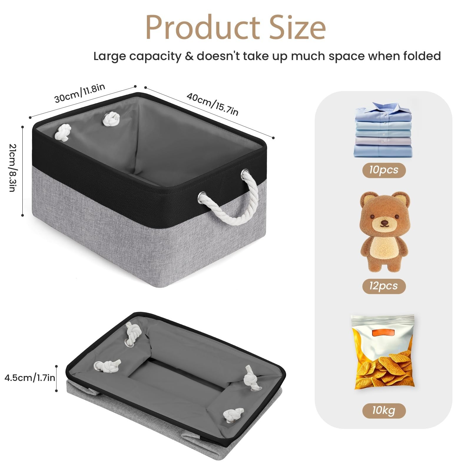 15.7×11.8×8.26 Inch Fabric Large Storage Bins with Handles 6 Pack | Foldable,…